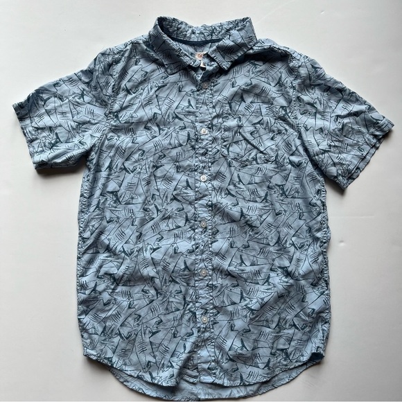 Cat & Jack Boys Challis Shark Print Short Sleeve Button Up - Picture 2 of 5